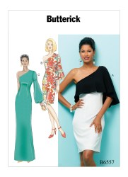 6557 BUTTERICK EZ 1 SHOULDER DRESS LENGTHS SLEEVES OR NOT , CAPE PATTERN 14-22 uncut